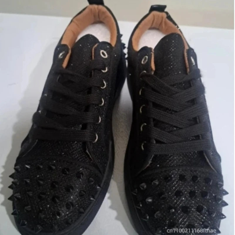Men's and Women's Street Dance Shoes, Perforated Canvas, Fashionable, Breathable, Red Sole, Rivet, Personalized Casual Shoes
