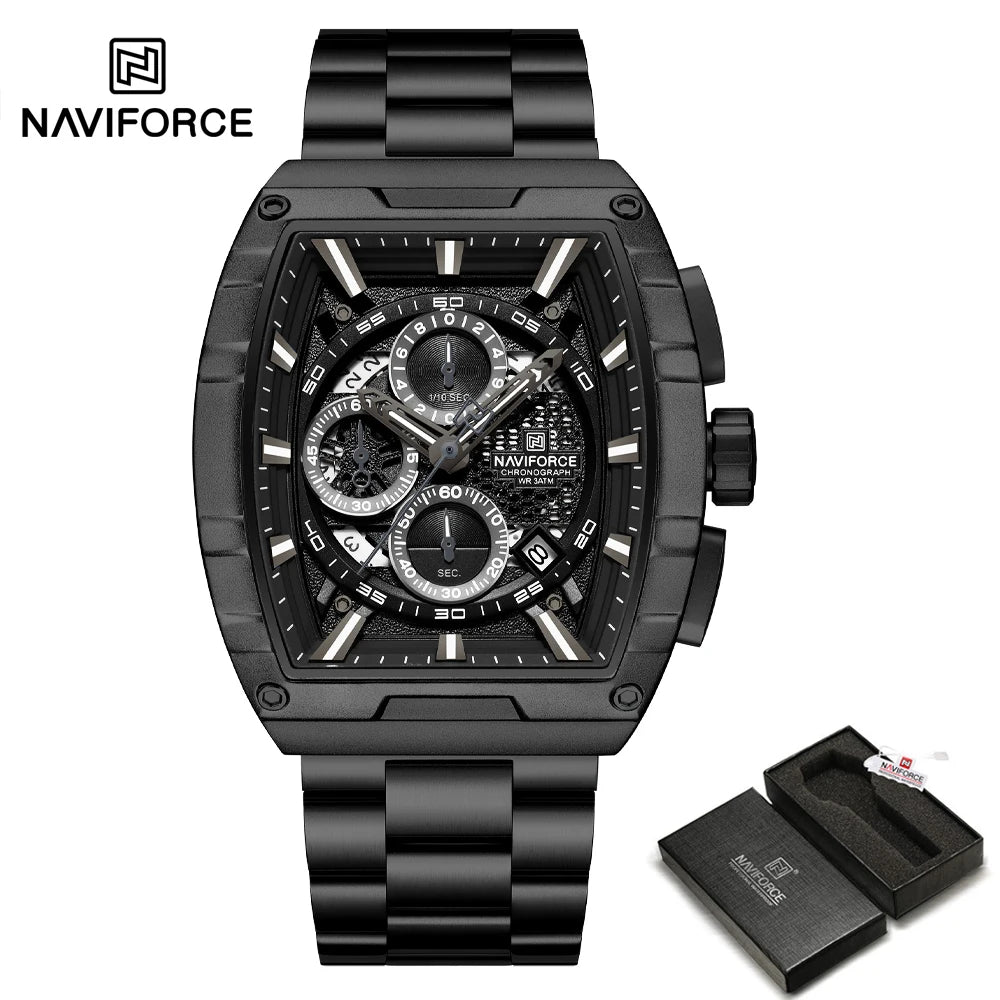 NAVIFORCE Luxury Chronograph Quartz Watch for Men Fashion Tonneau Stainless Steel Man Watches Waterproof Luminous WristWatch