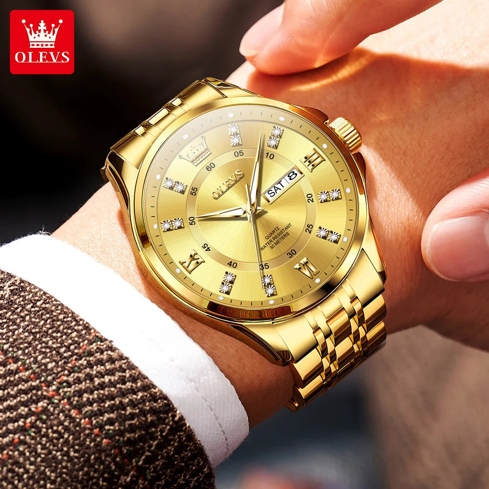 OLEVS 3620 Mens Watch Original Brand Quartz Wristwatch Waterproof Luminous Reloj Watches For Men Dual Calendar Watch Men Gifts