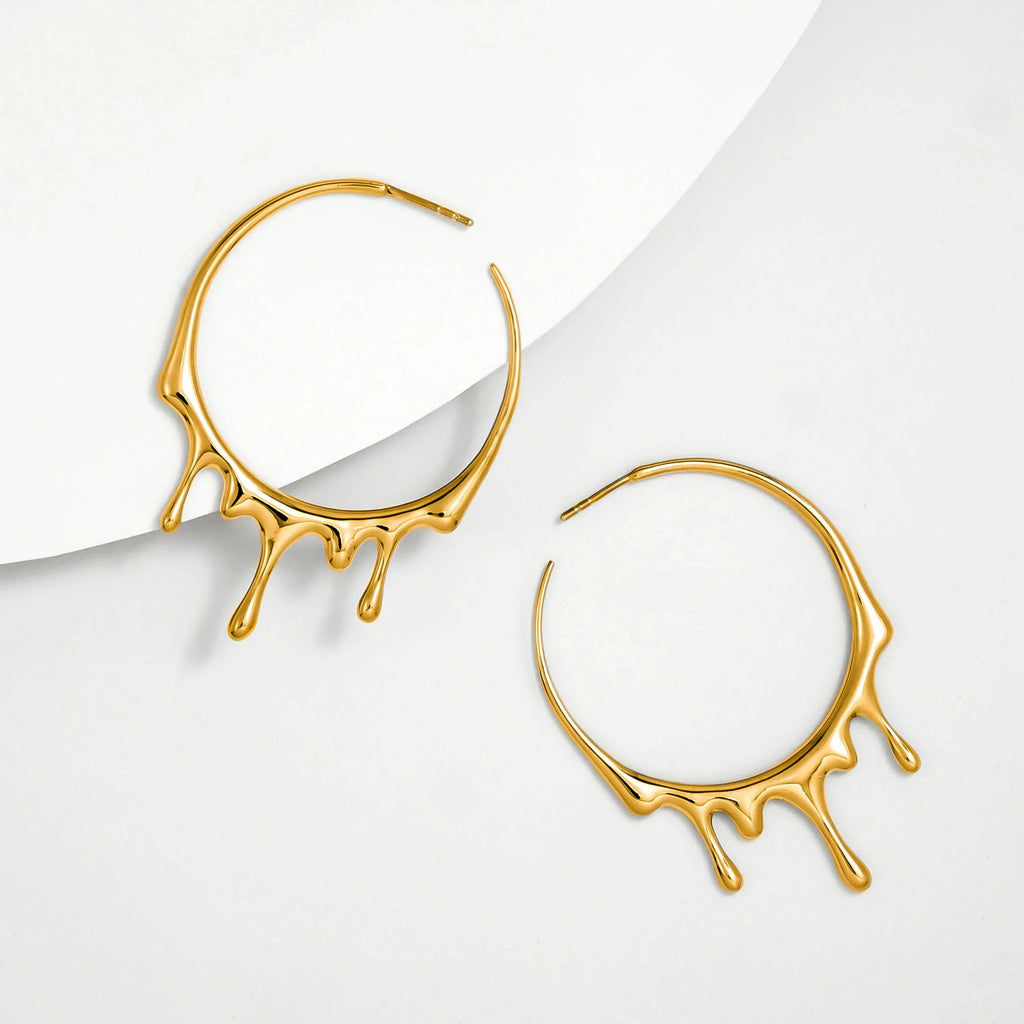 4 Sizes Chunky Water Droplet Open Hoop Earrings Irregular 18K Gold Plated Drops Smooth Stackable Cartilage Piercing Earrings