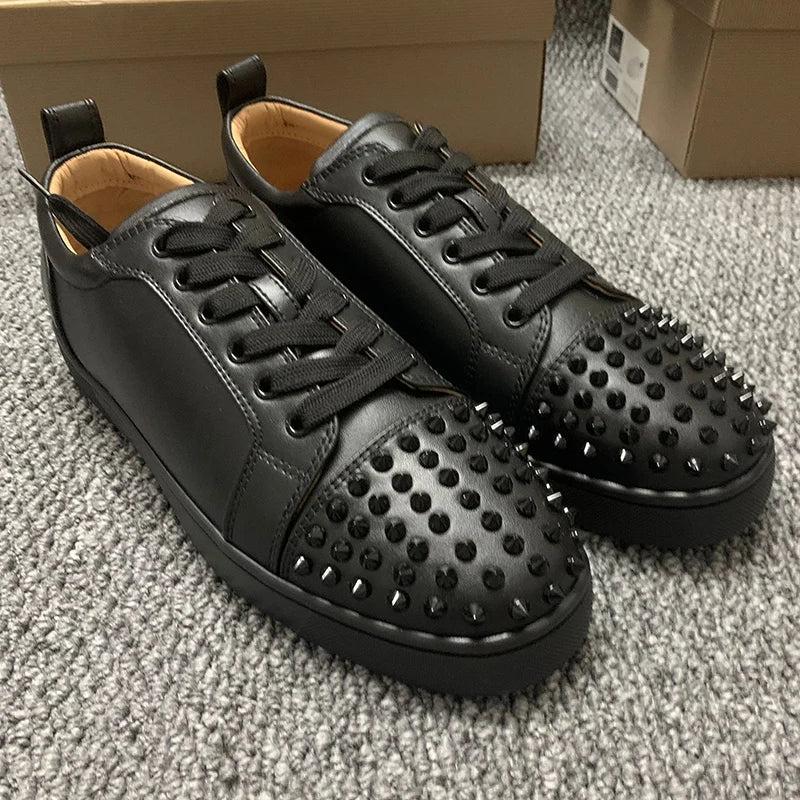 women's casual rivet shoes black white studded shoe singer DJ stage dress original leather flat sneakers men designer footwear