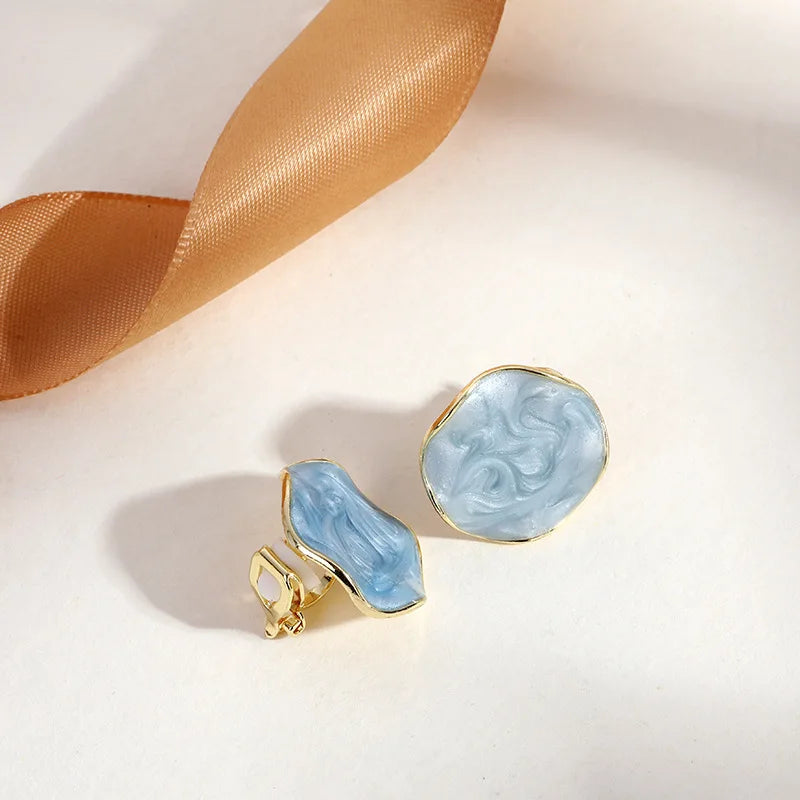 GRACE JUN New Arrival Clip on Earrings for Women's Fashion Pearl Enamel No Pierced Earrings Gold Color Cuff Earrings Ear Clip