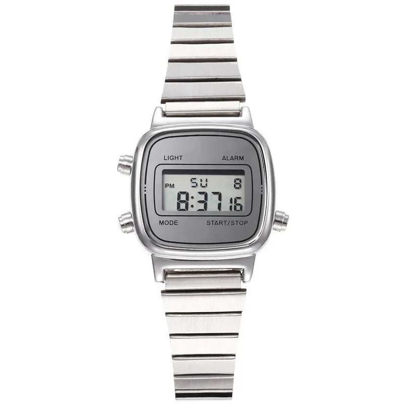 Women Casual LED Electronic Watch Man Retro Stainless Steel Watches for Women Unisex LED Digital Watch Multifunction Wristwatch