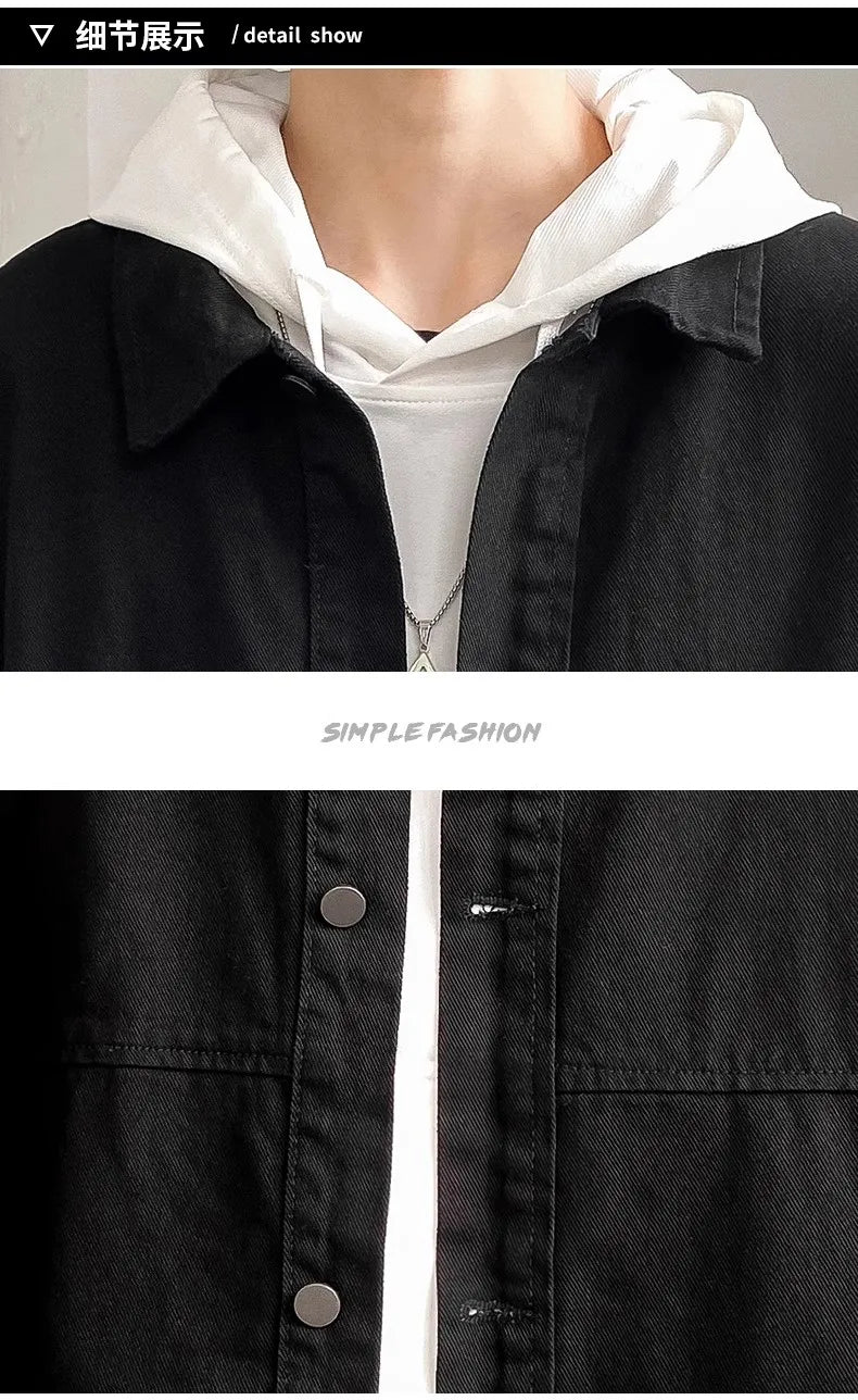 2025 Men's Loose Casual Denim Jacket Fashion Korean Style Simple Lapel Button-up Coats Solid All-match Jean Jacket Men Outerwear