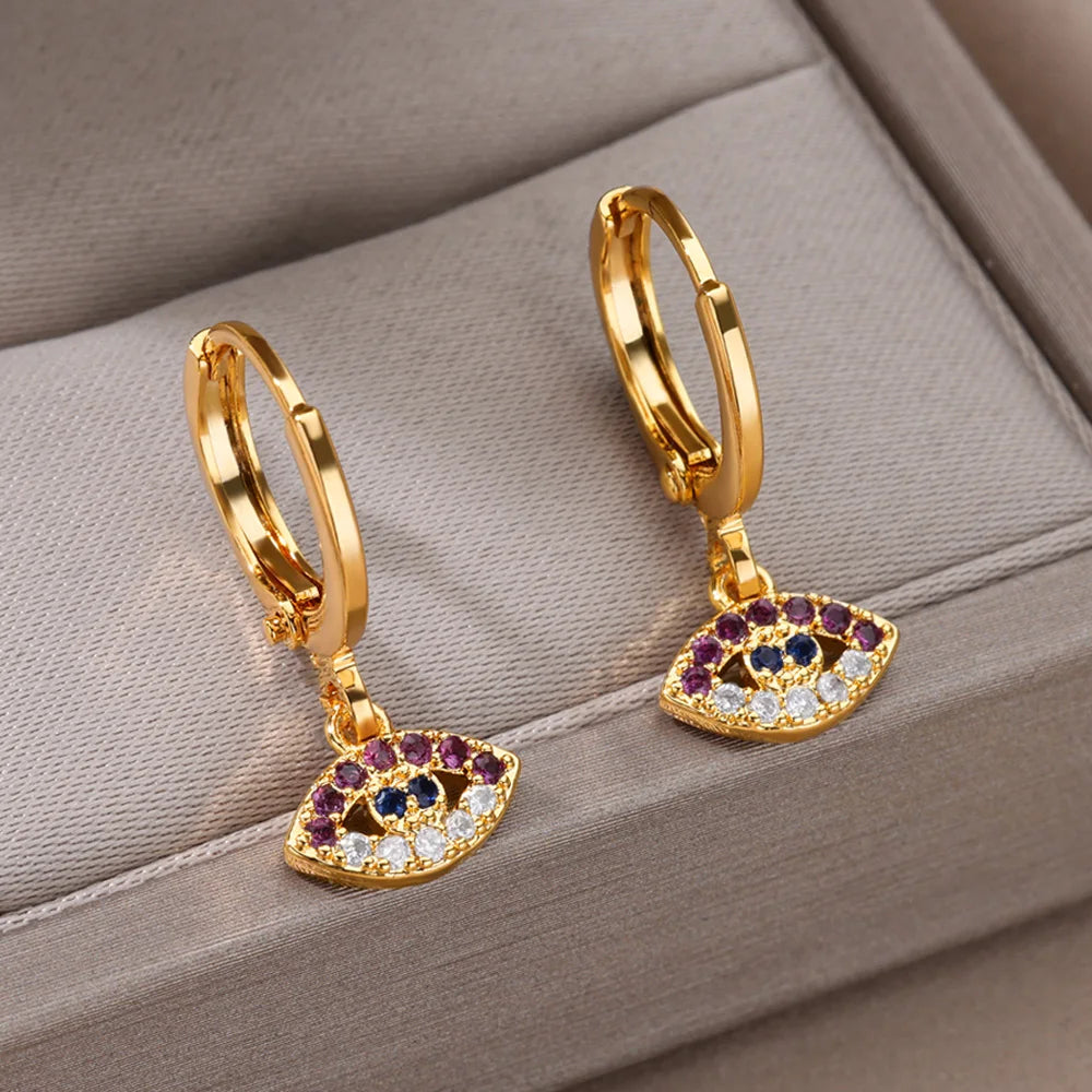 Zircon Evil Eye Earrings for Women 2023 Trending Gold Color Stainless Steel Dangle Earrings New in Turkish Lucky Jewelry aretes