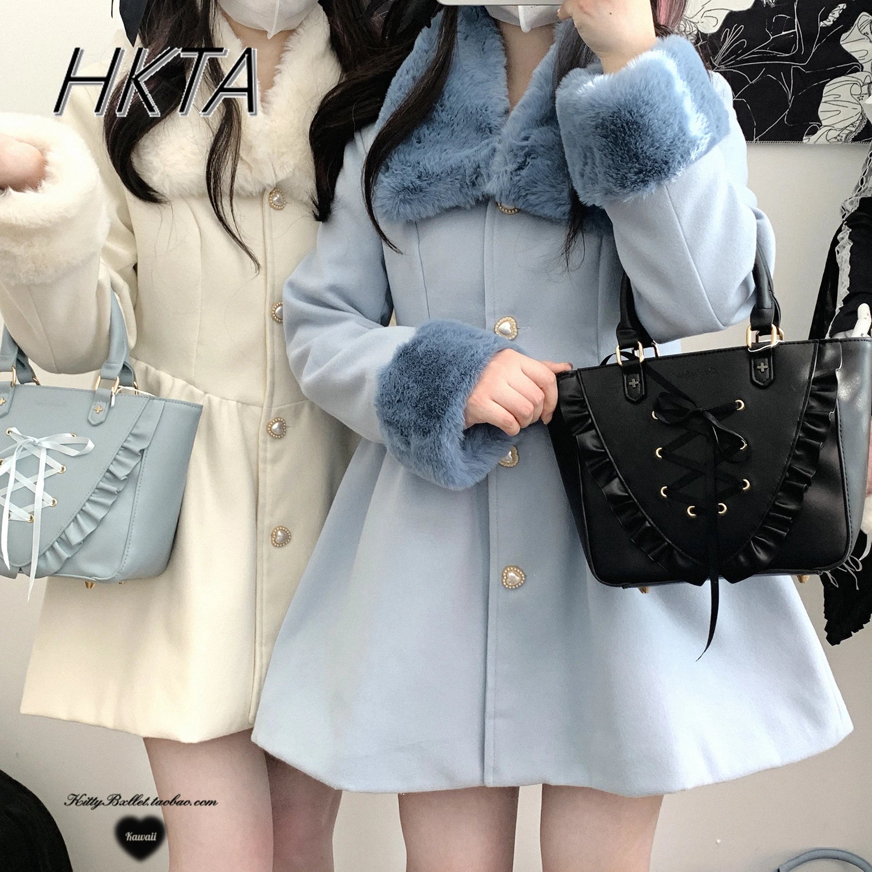 Original Japanese Sweet Imitation Woolen Coat Removable Fur Collar 2025 Winter Jacket Love Single-breasted Wool Overcoat Femlae