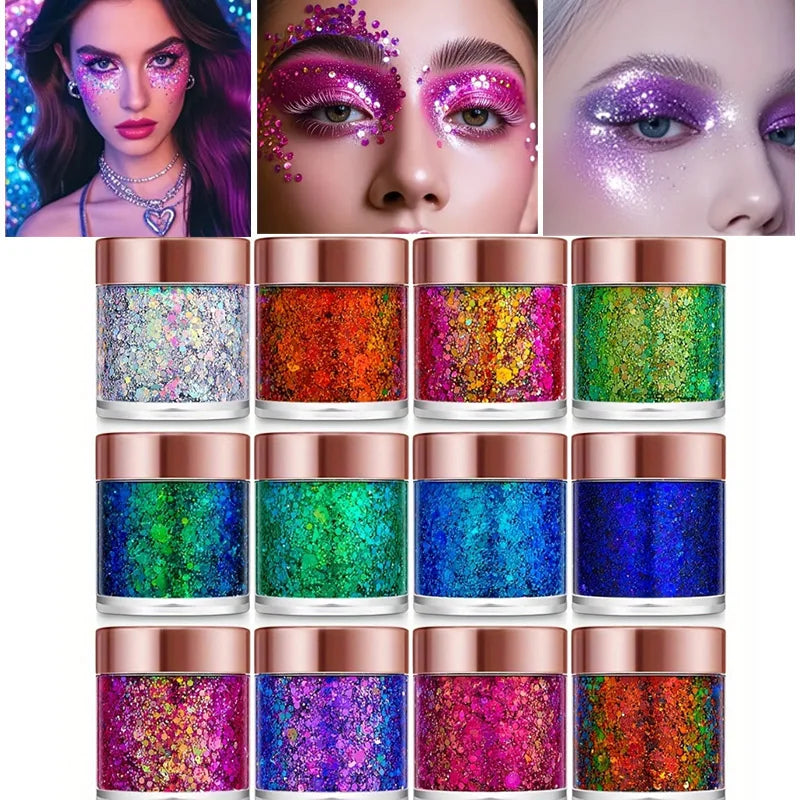 Sequins Body Glitter Gel,Make Up Long Lasting Glitter For Body Face Hair Eyeshadow,Festival Party Carnival Makeup Decorations