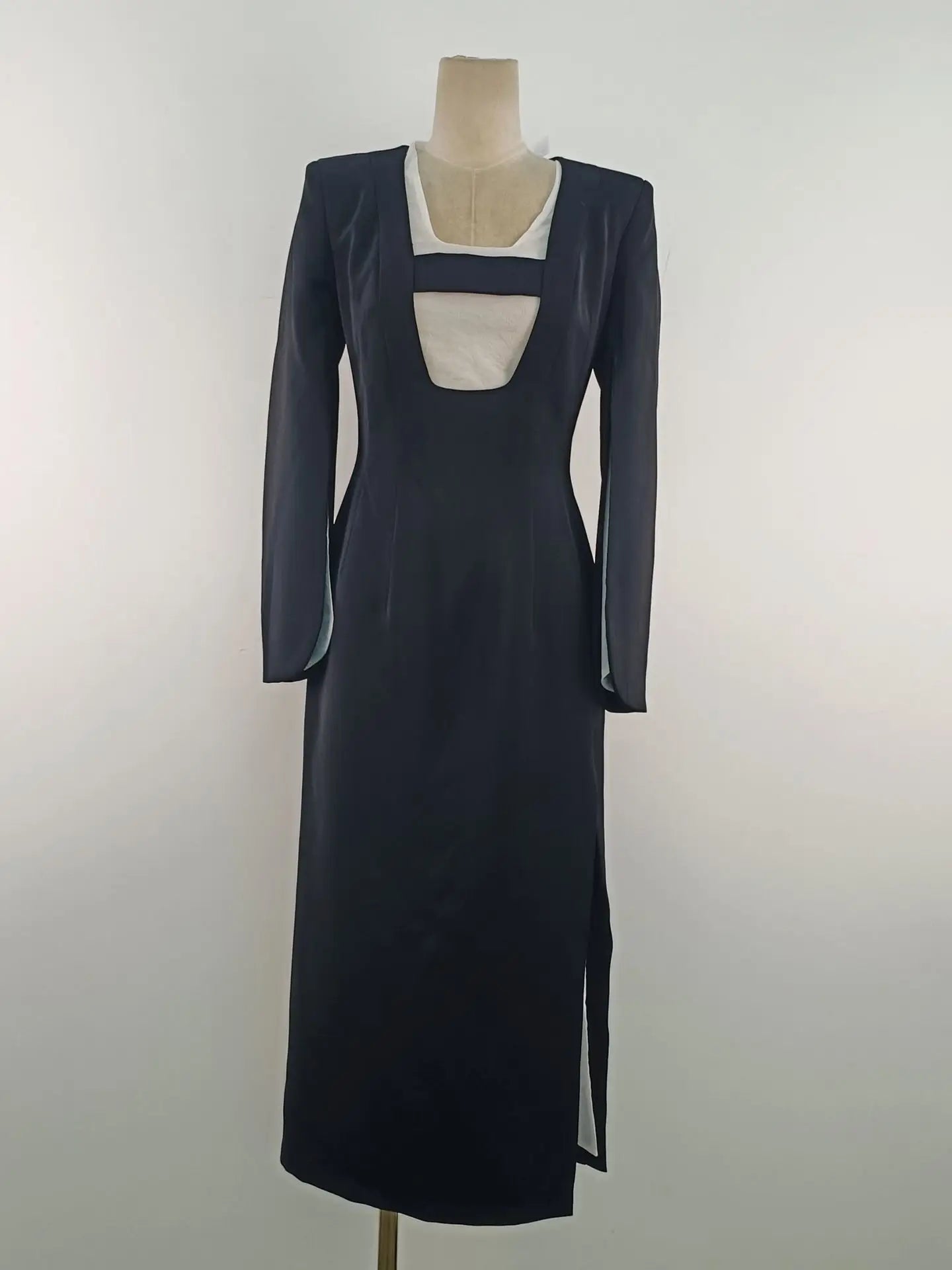 DEAT Design Spli Sleeve Square Collar Women's Dress New Broad Shoulder Elegant Party High Waist Dresses 2024 Summer 13DL164