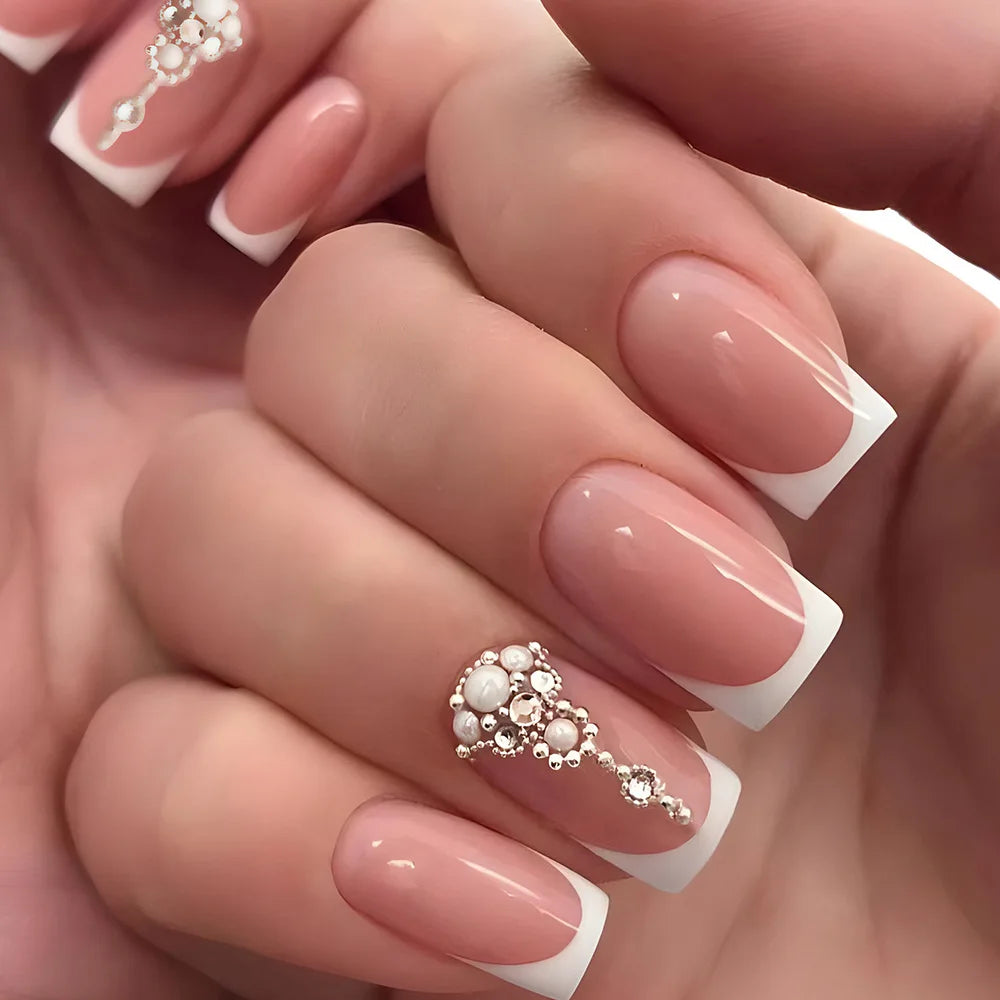 24pcs Simple Nails Fake Press On Art Reusable Adhesive False Supplies Charms Products Stylist Decorated False Nails Design