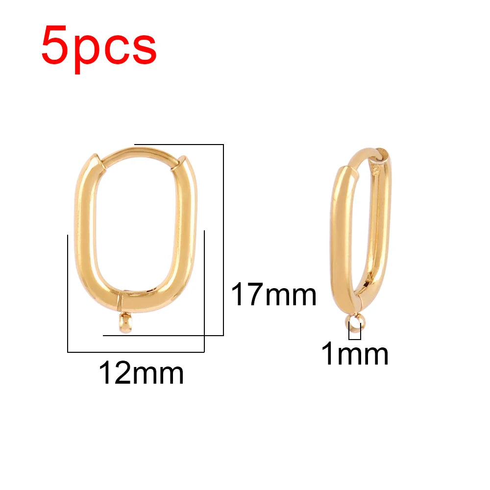 5pcs 316L Stainless Steel Heart Hoop Earrings Posts Star Geometric Oval Earring Base For DIY Jewelry Making Accessories