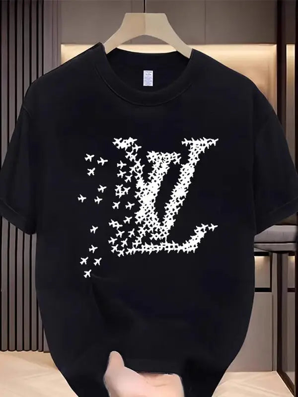 Men's Crew Neck Printed Top High Quality Pure Cotton Short-sleeved T-shirt Spring and Summer Oversize Loose Large Size Clothing