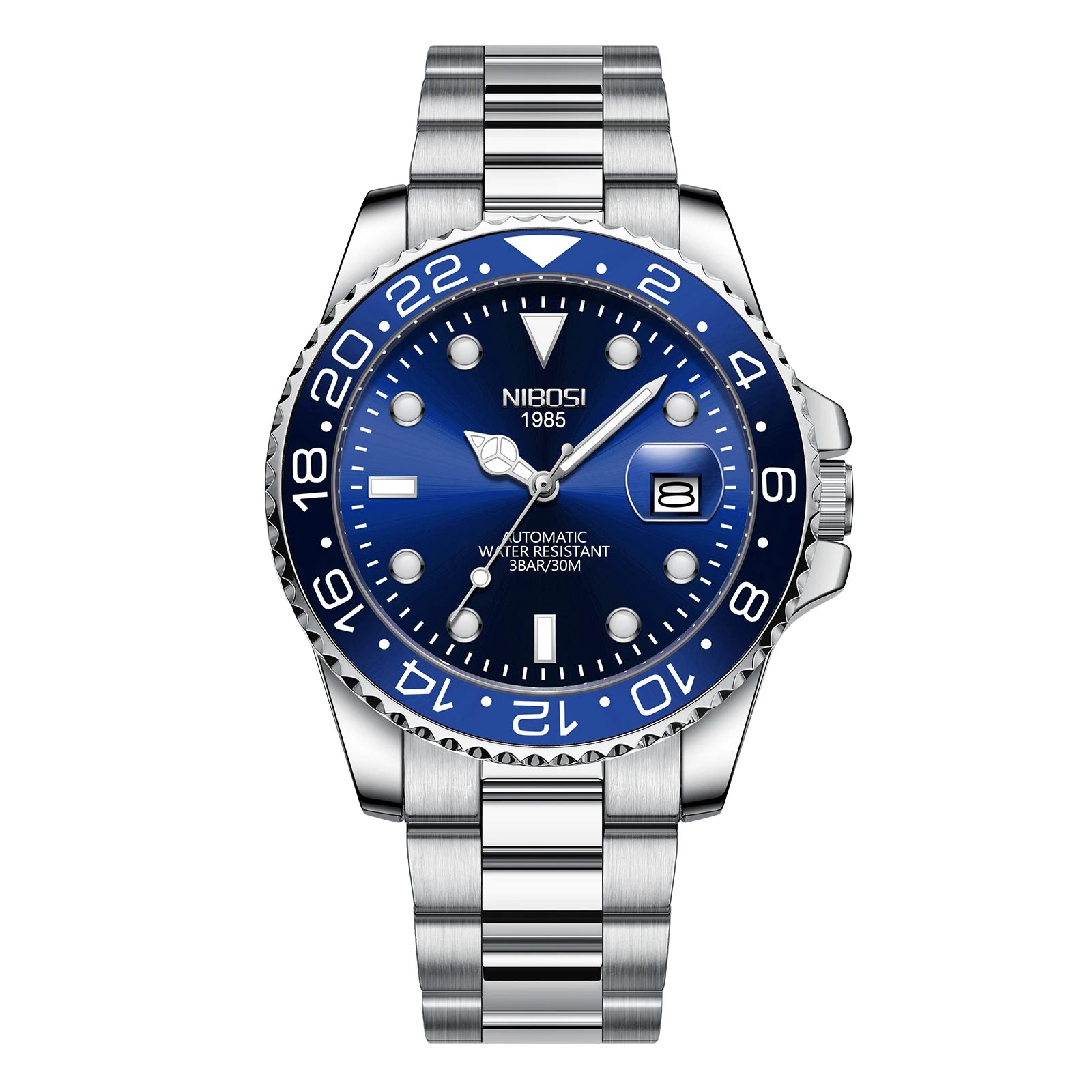 NIBOSI Limited GMT Watches Men's Top Brand Luxury Auto Date Quartz Men Watch Stainless Steel Waterproof Luminous Business Watch