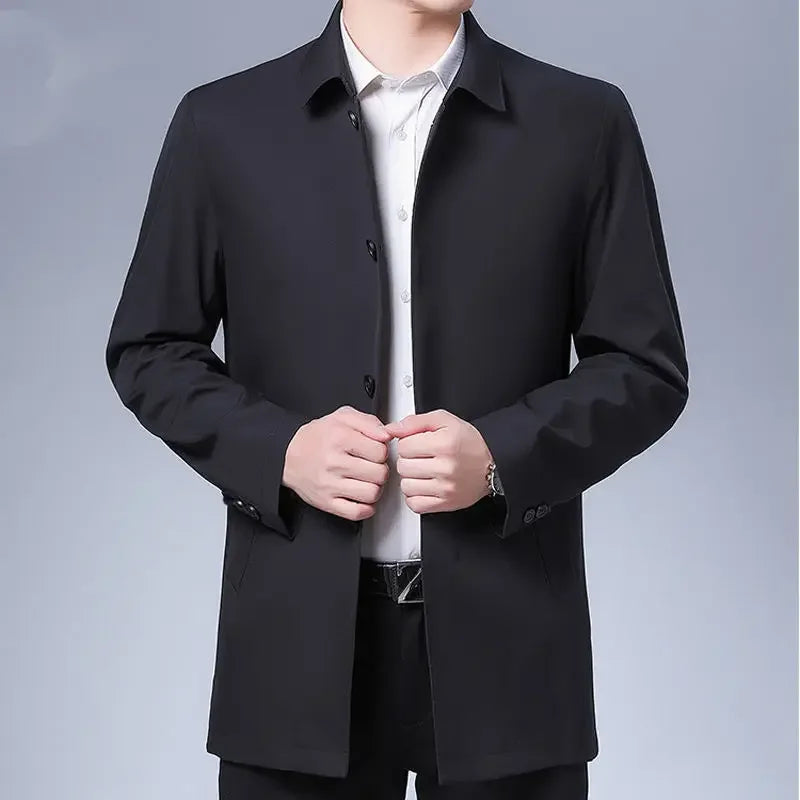 Casual Business Lapel Windbreak Jackets Men Coats New Brand Top Quality Spring Men's Trench Coat Solid Color Mid-length Jacket