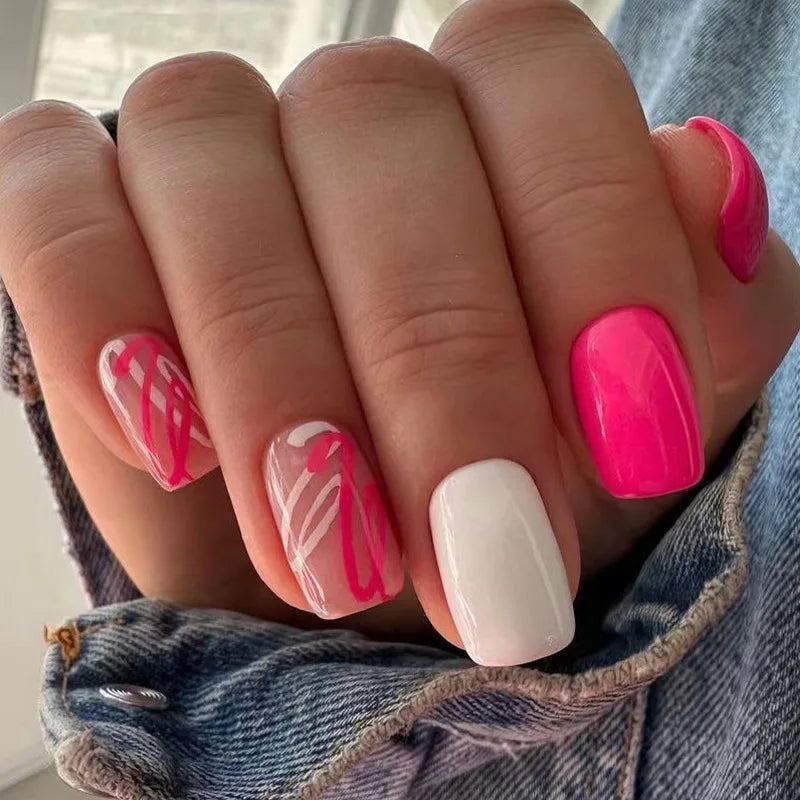 24pcs Simple Nails Fake Press On Art Reusable Adhesive False Supplies Charms Products Stylist Decorated False Nails Design