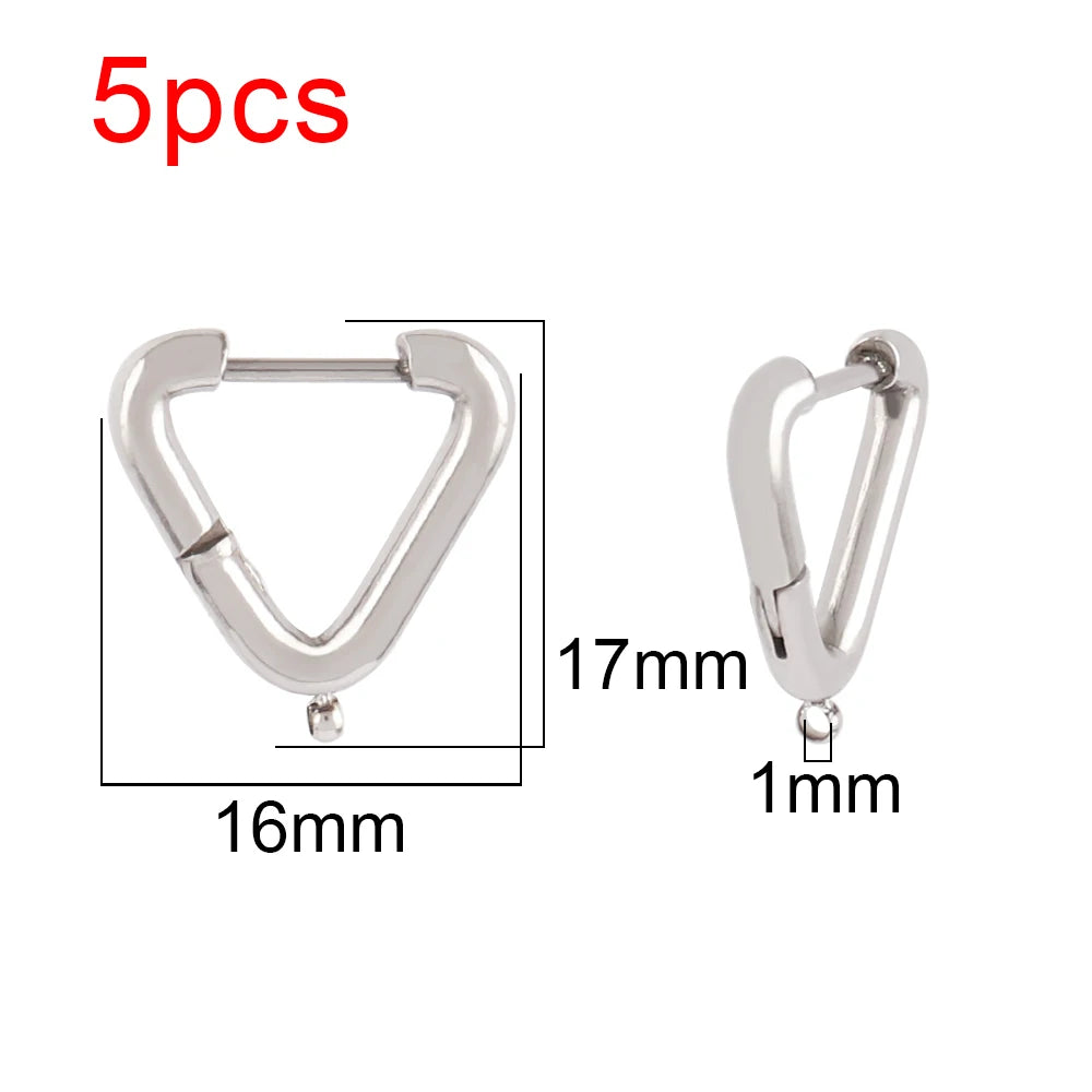 5pcs 316L Stainless Steel Heart Hoop Earrings Posts Star Geometric Oval Earring Base For DIY Jewelry Making Accessories