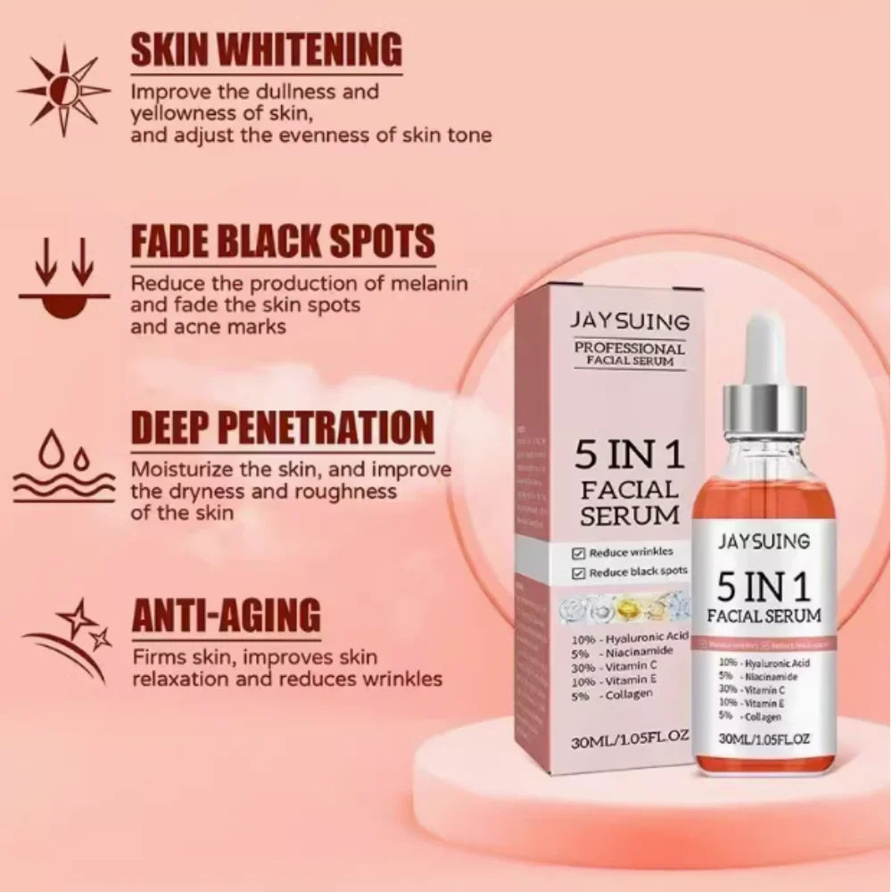 Jaysuing 5-In-1 Niacinamide Essence Hyaluronic Acid Serum Vitamin C Skincare Moisturizing Brightening Rejuvenation Skin Care