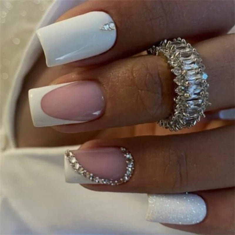 24pcs Simple Nails Fake Press On Art Reusable Adhesive False Supplies Charms Products Stylist Decorated False Nails Design