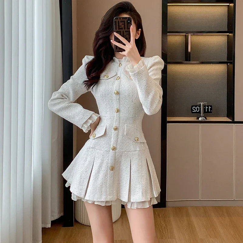 Autumn New Small Fragrant Style Charm High end Black Dress Women Autumn/Winter French Luxury Waist Slimming A-line Short Dress