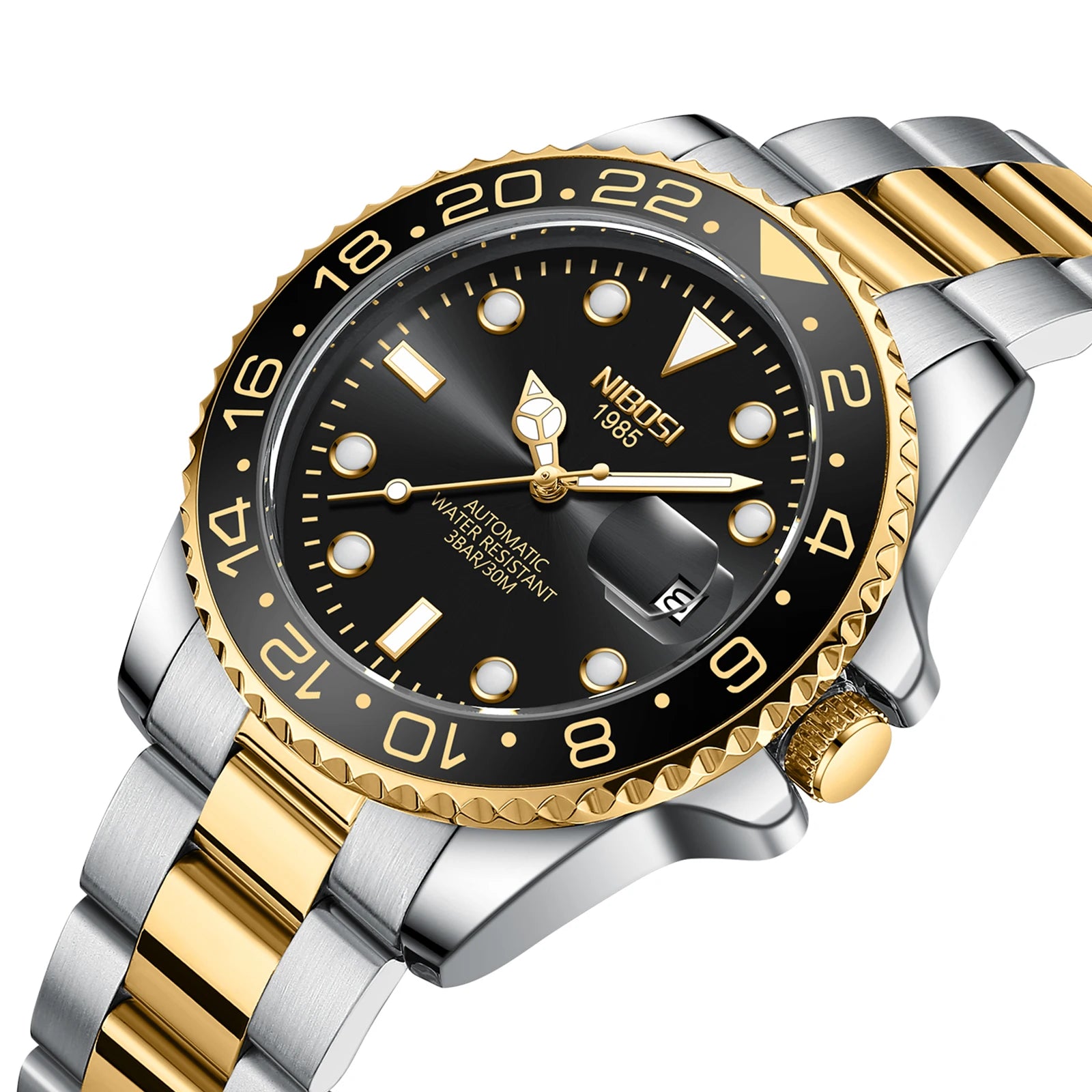 NIBOSI Limited GMT Watches Men's Top Brand Luxury Auto Date Quartz Men Watch Stainless Steel Waterproof Luminous Business Watch