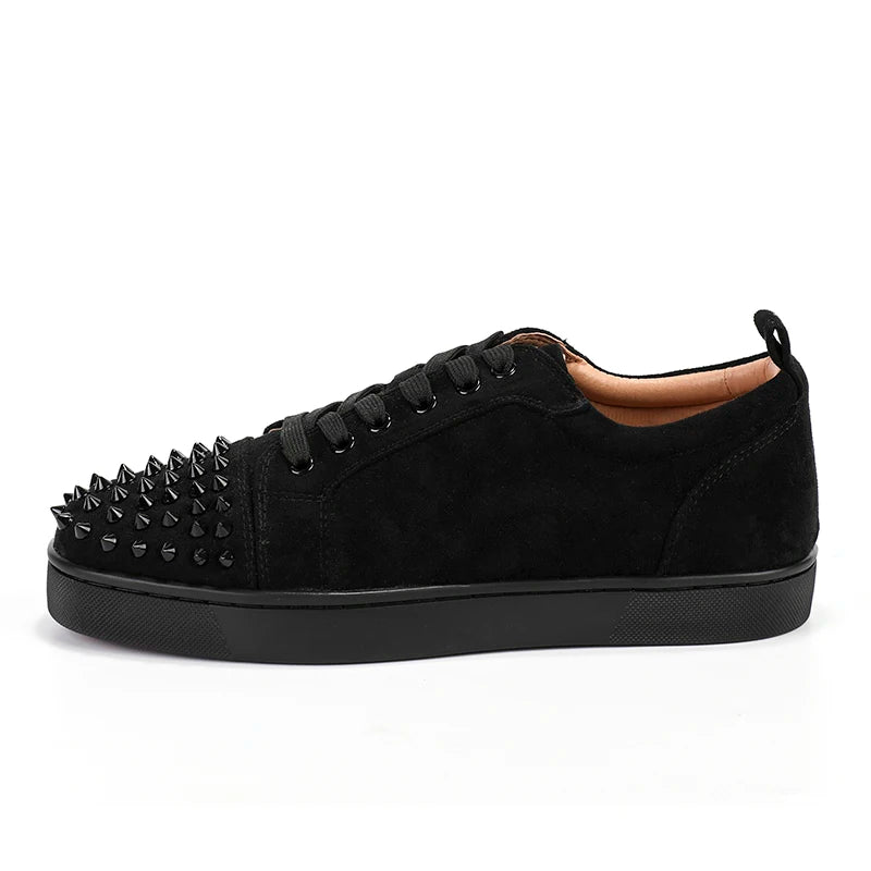big size men fashion rivets shoes black white original leather flats shoe hip hop punk personality platform studded sneakers man