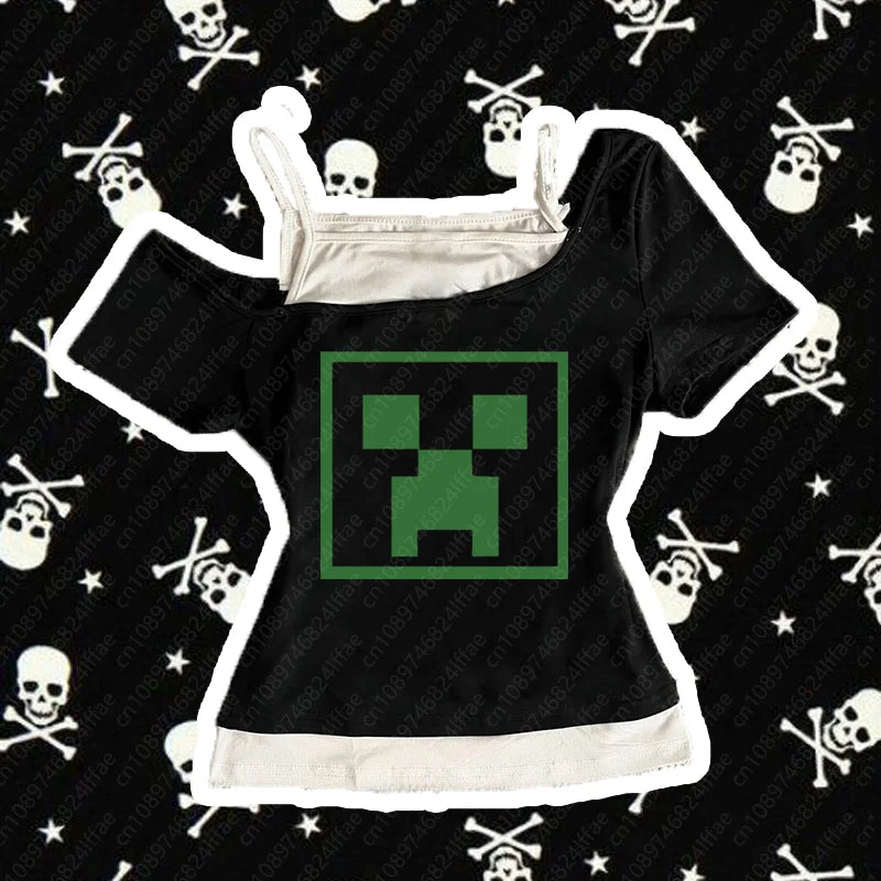 Punk Streetwear Y2k Crop Top Women Sexy Harajuku Baby Tees Aesthetic Letter Print Graphics Goth Casual Short Sleeve Slim T shirt