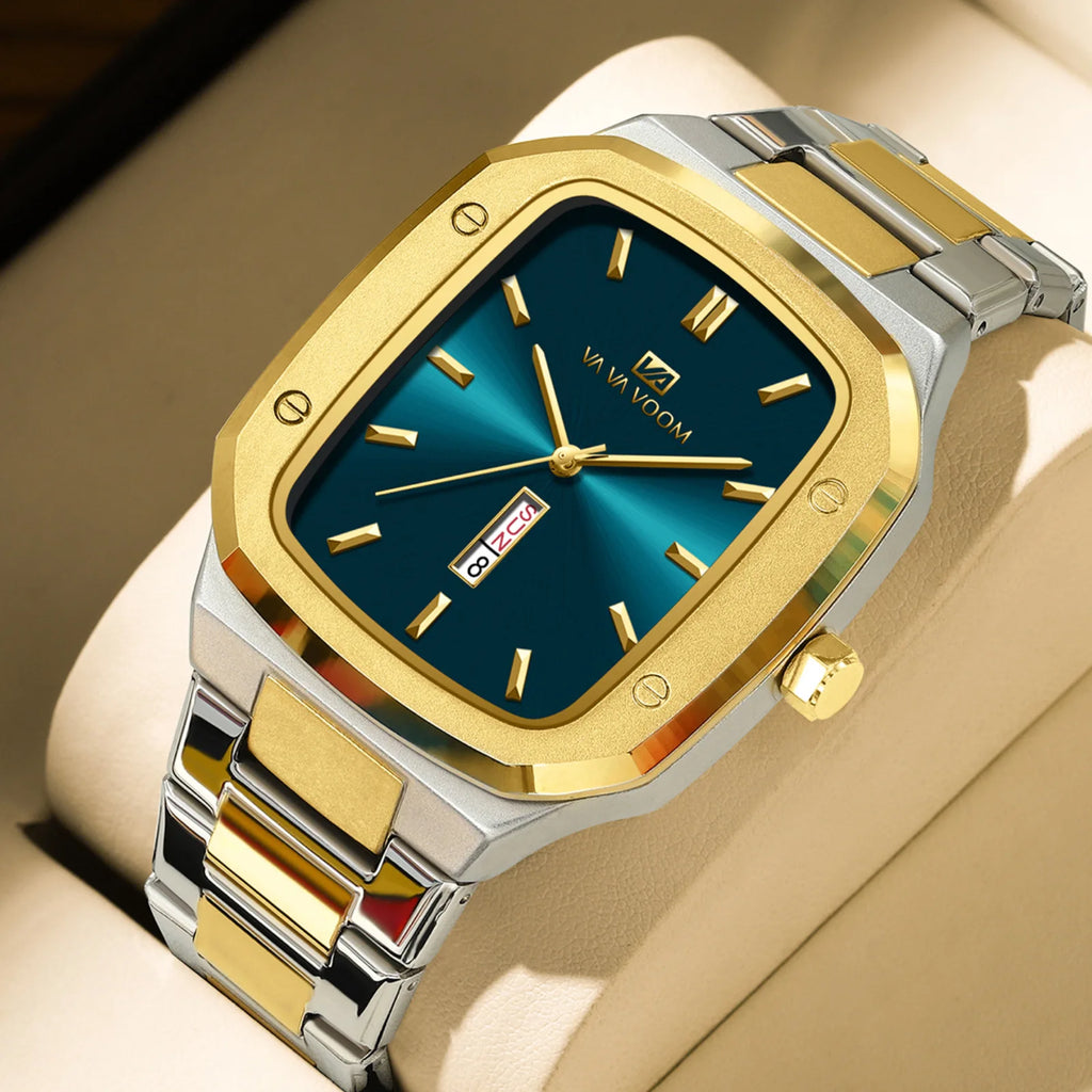 New Men's Watch Fashion Business Calendar Waterproof Stainless Steel Rectangular Male Quartz Clock Watches