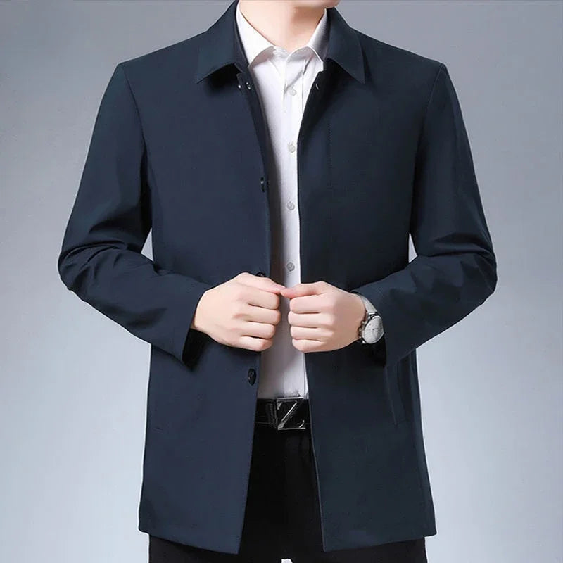 Casual Business Lapel Windbreak Jackets Men Coats New Brand Top Quality Spring Men's Trench Coat Solid Color Mid-length Jacket