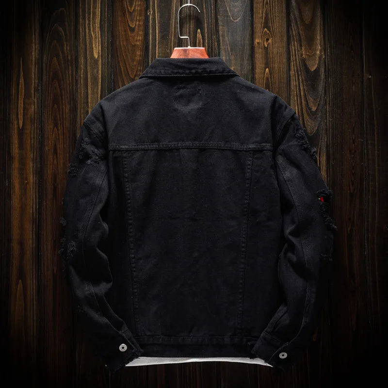 2025 Hot Sale Men's Casual Denim Jacket Korean Style Loose Cotton Handsome Tops Trend Orange Lapel Hip Hop Jean Jacket Plus Size