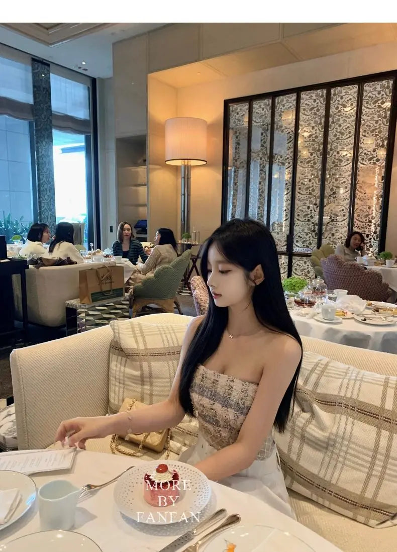 Sexy  Camis Plaid Chic  tube top Slim Korean Tanks Top Sleeveless Elegant  Crop Top Summer Women Bustier