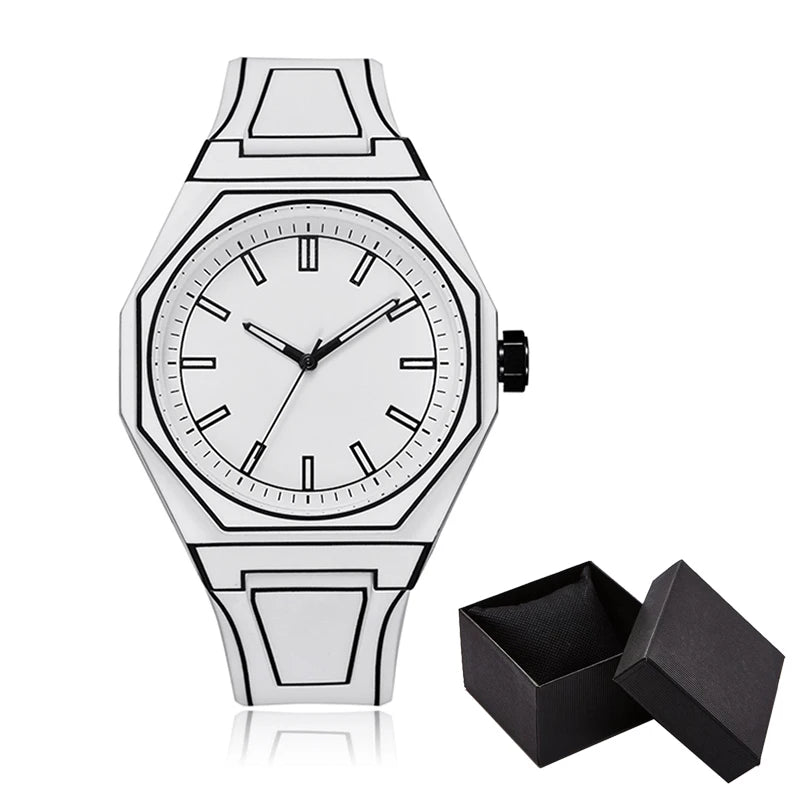 Luxury Men Watch Men's Quartz Wristwatch Minimalist Black White Dial Male Sports Reloj Silicone Rubber Strap Man Unusual Clock