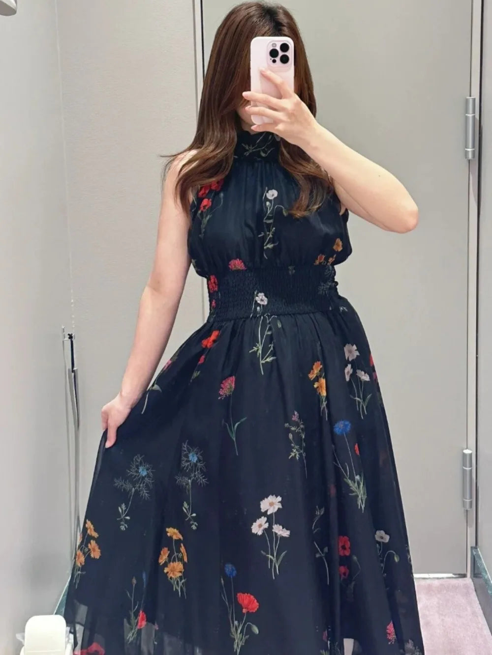 Kuzuwata New Ruffles Halter Flying Sleeve Vestidos Print Lace Up Ball Gown Princess Sweet Robe Japan Slim Waist Elegant Dress