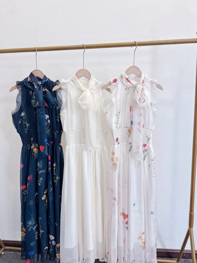 Kuzuwata New Ruffles Halter Flying Sleeve Vestidos Print Lace Up Ball Gown Princess Sweet Robe Japan Slim Waist Elegant Dress