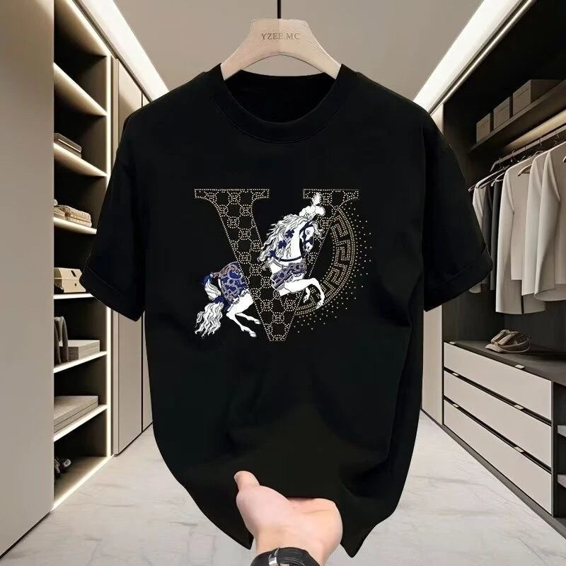 Heavy Men's Cotton T-shirt of The Same Style,  New Letter European Summer Short-sleeved Trendy Versatile Trendy Ins Printed Top