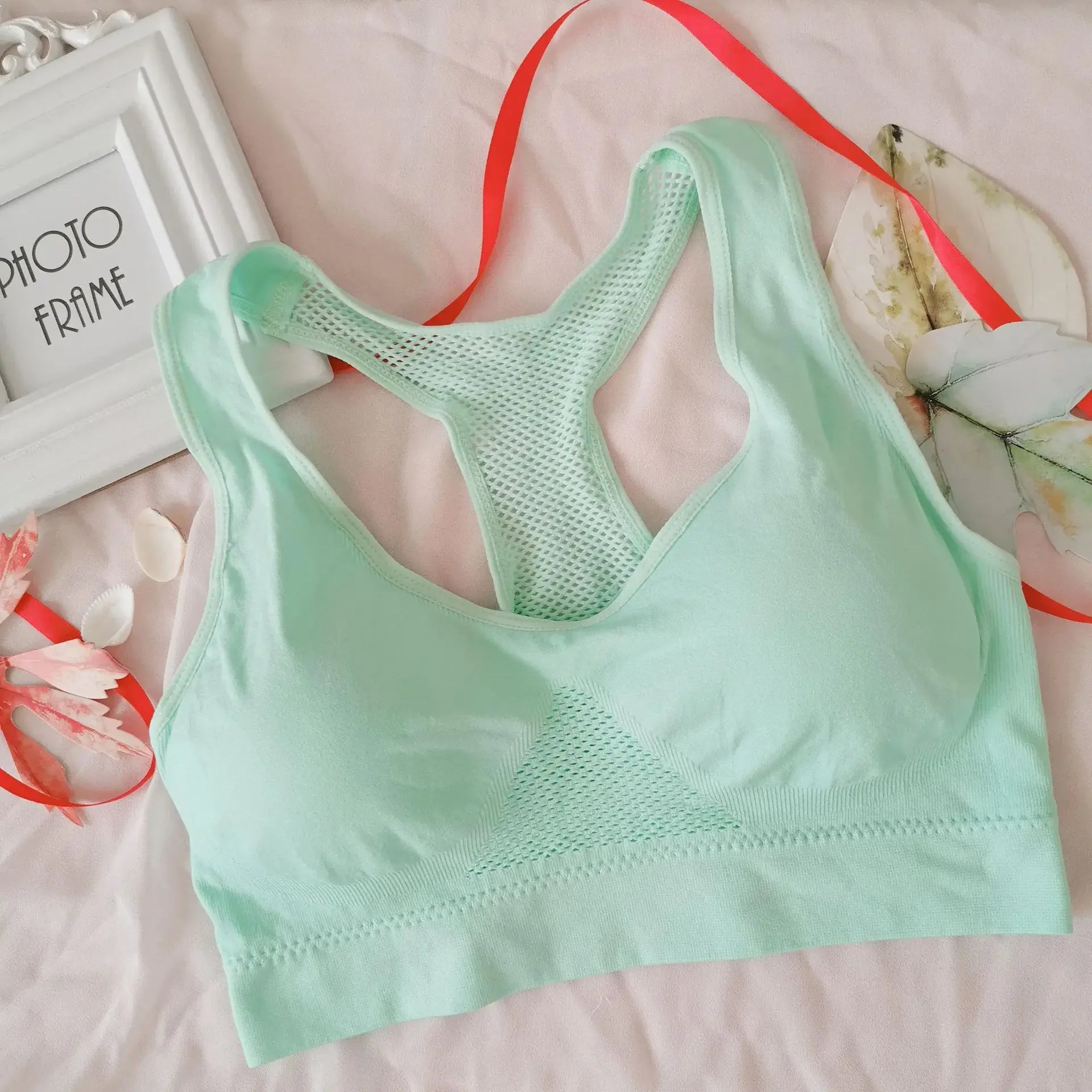 6 Colors Sports Bra Breathable Hollow Mesh Fitness Yoga Solid Vest Jogging Crop Top Female More Size Tops Sport Bras for Women