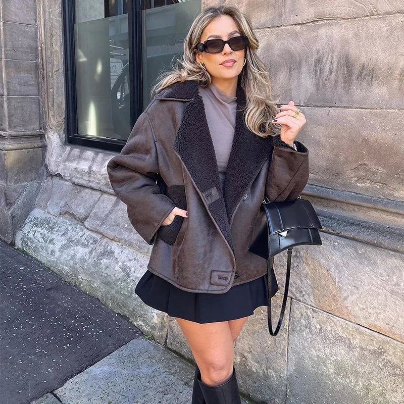 Double Sided Fur One Jacket Cotton Clothes Lamb Wool Coat Leather Jackets Women's Warm Loose Thick Lapel Fashion Casual Overcoat