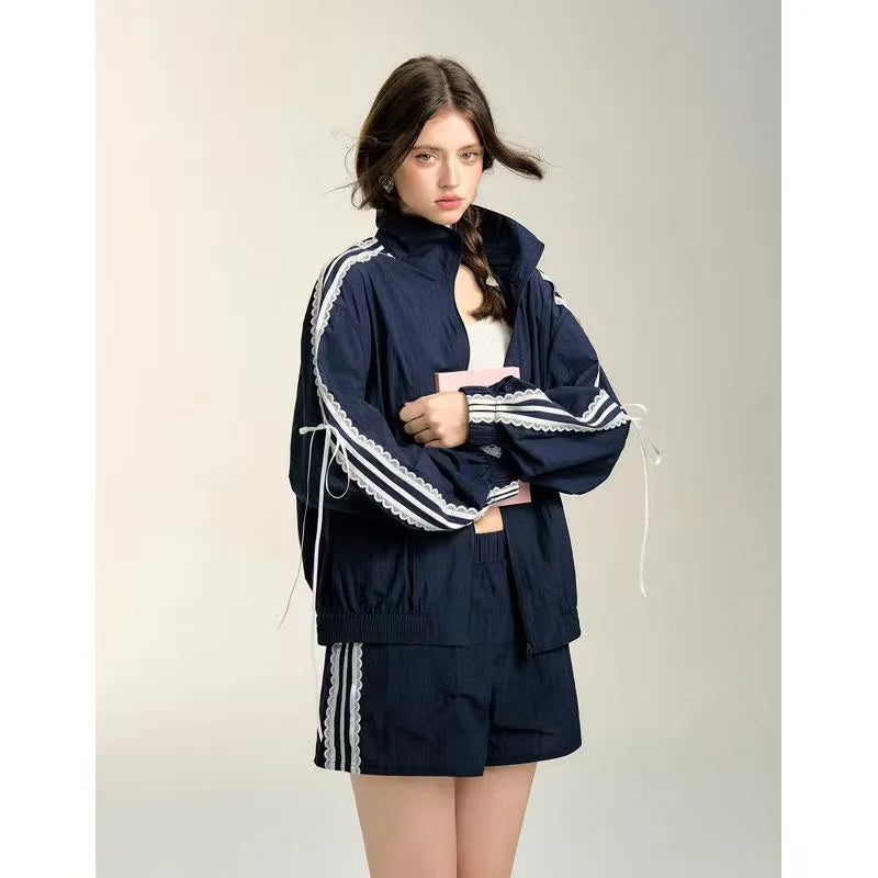 Woman New 2000s Aesthetics Elegant Two Piece Skirt Set Women Sexy Sport Wear Coat + Mini Skirt Suit Female High Street Chic Sets