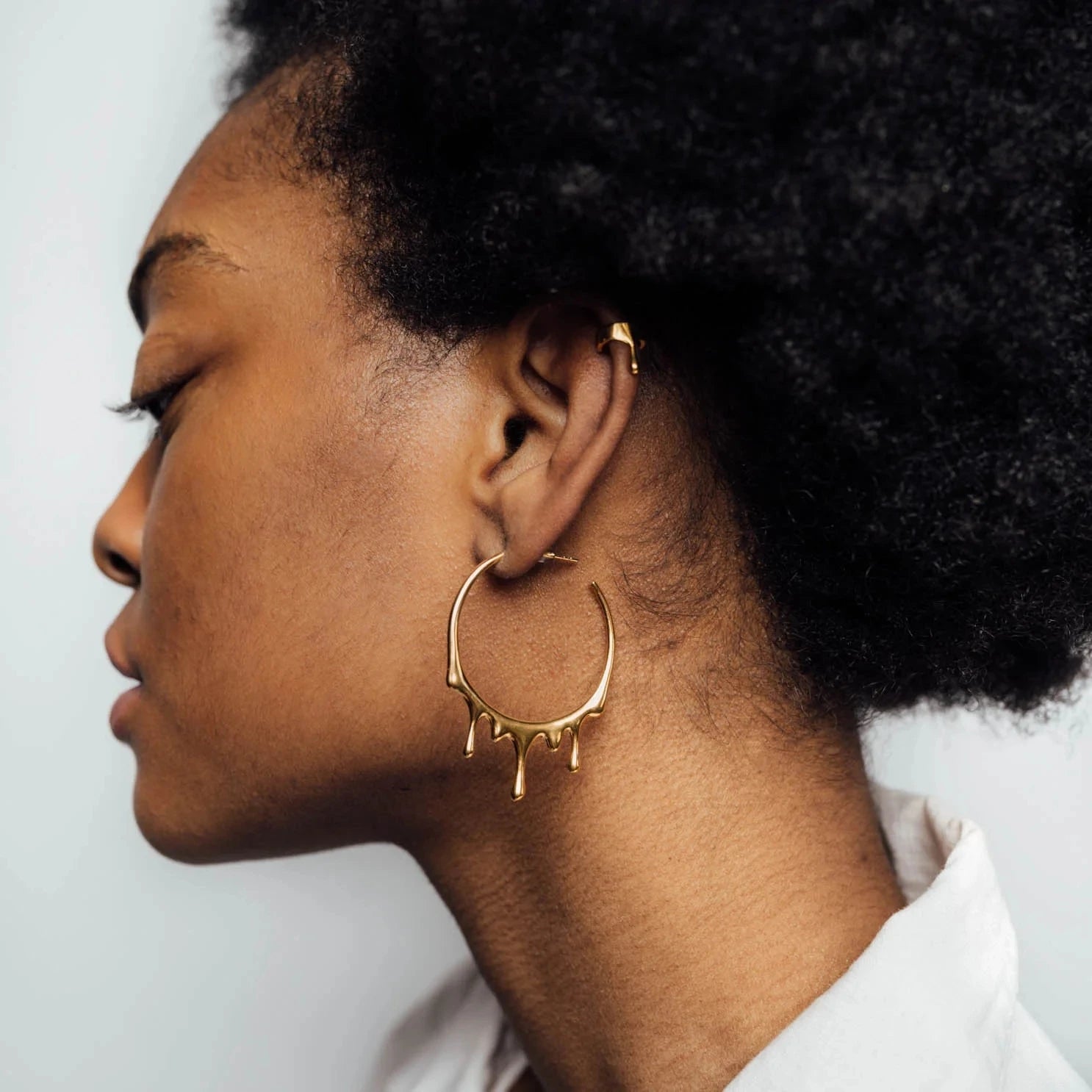4 Sizes Chunky Water Droplet Open Hoop Earrings Irregular 18K Gold Plated Drops Smooth Stackable Cartilage Piercing Earrings
