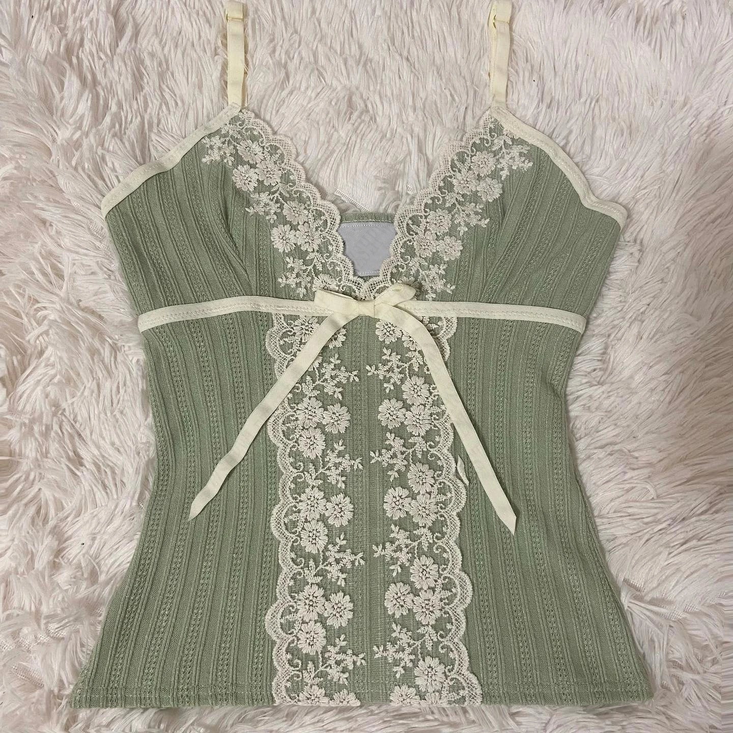 Fashion Y2k Vintage Summertime Fairy Loose V-neck vest Lace Kawaii style print Emo girl street wear tank tops trash crop tops