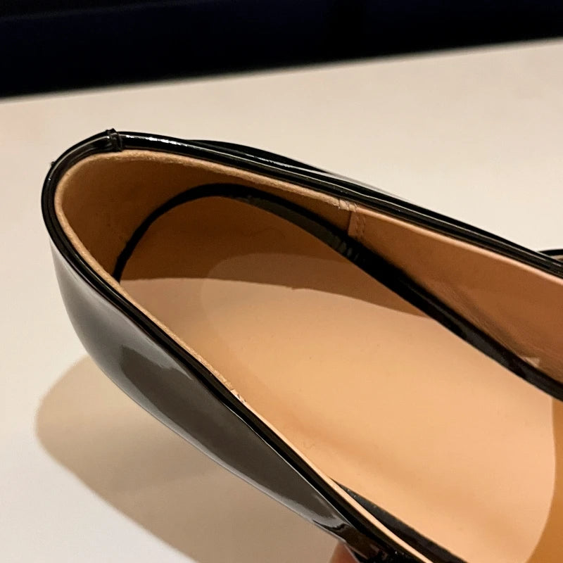 Short Heels Mary Janes Shoes Women Pumps Genuine Leather Point Toe Black Nude Red Heeled Office Wedding Shoes Female Large Size