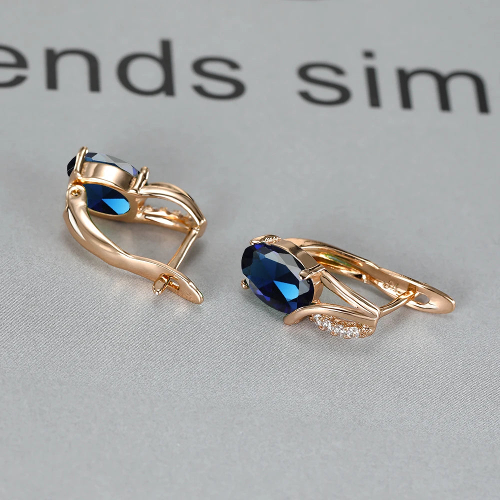 Crystal Purple Oval Stone Jewelry Rose Gold Color Wedding Hoop Earrings For Women