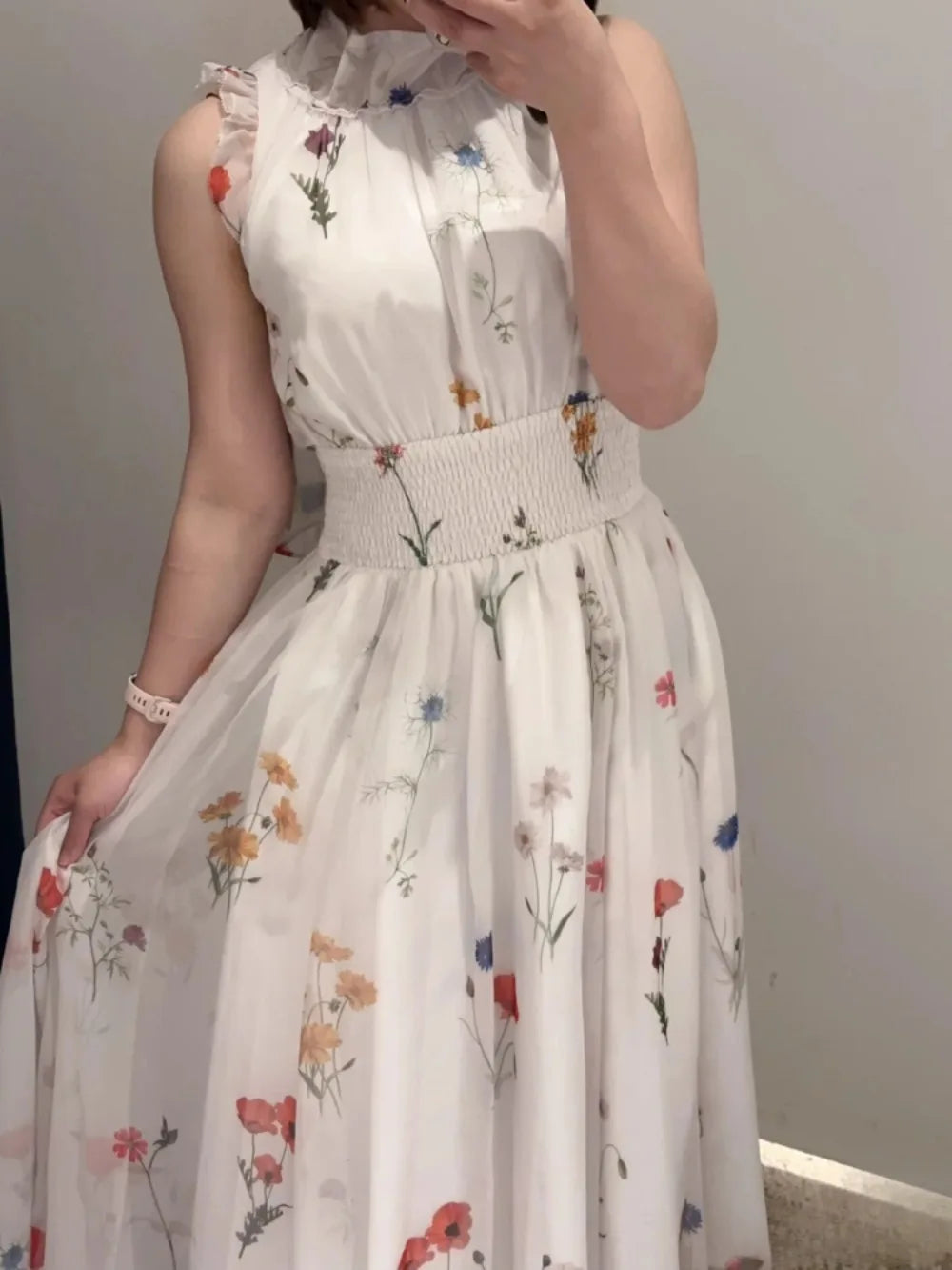 Kuzuwata New Ruffles Halter Flying Sleeve Vestidos Print Lace Up Ball Gown Princess Sweet Robe Japan Slim Waist Elegant Dress