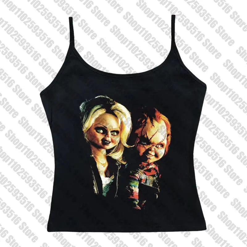 Goth Emo Crop Top Streetwear Aesthetic Grunge Baby Tee Vintage Women punk horror doll graphics Short Sleeve T-Shirt Y2k Clothes