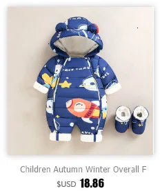 Children Autumn Winter Overall For Infant Down Cotton Thicken Clothes Hooded new born Baby costume Boys Girls Jumpsuit Romper