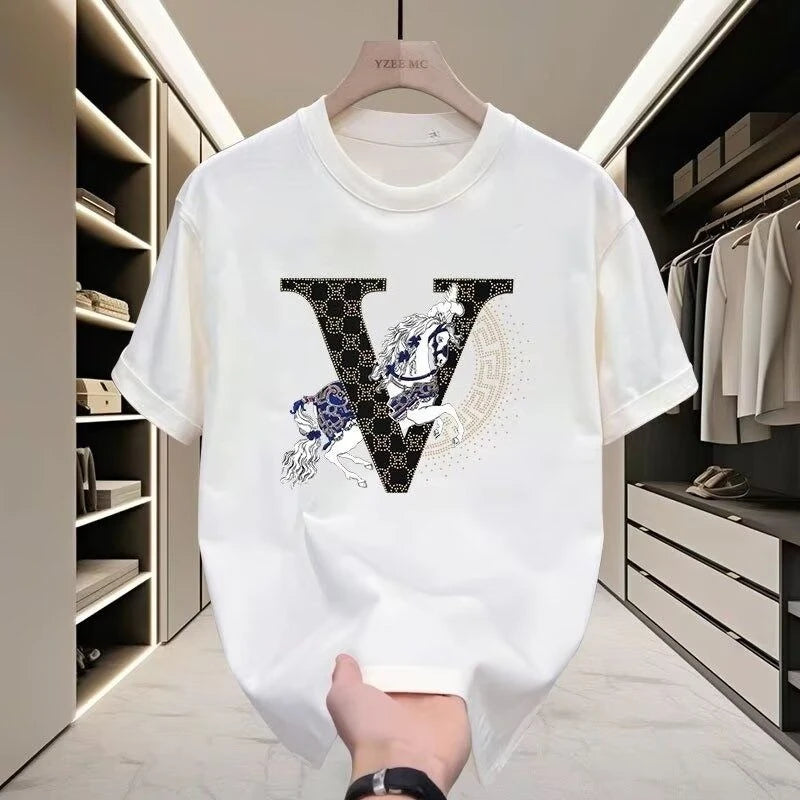 Heavy Men's Cotton T-shirt of The Same Style,  New Letter European Summer Short-sleeved Trendy Versatile Trendy Ins Printed Top
