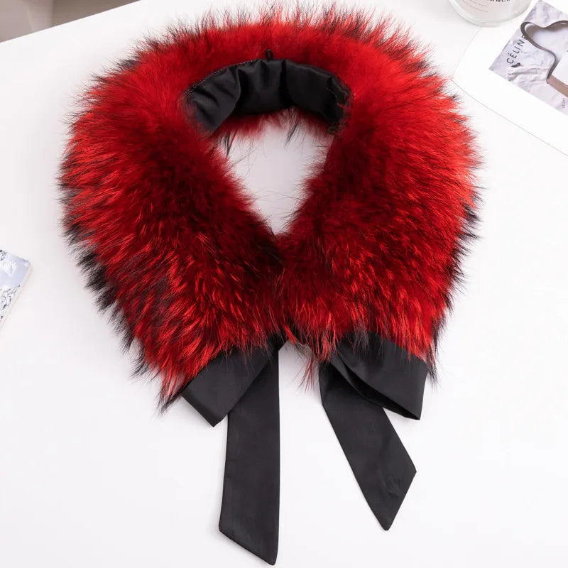 Real Raccoon Fur Collar Winter Neck Warmer Fur Scarf Natural Fur Scarves Women's Luxury Fur Collar For Coat Fur Hood Decorate