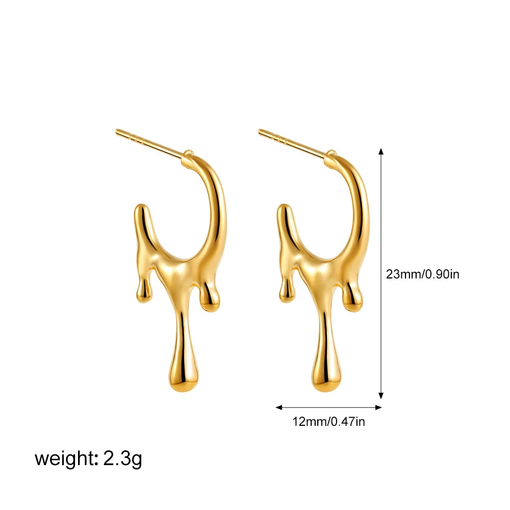 4 Sizes Chunky Water Droplet Open Hoop Earrings Irregular 18K Gold Plated Drops Smooth Stackable Cartilage Piercing Earrings