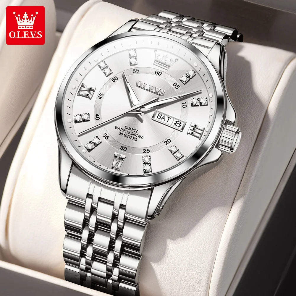 OLEVS 3620 Mens Watch Original Brand Quartz Wristwatch Waterproof Luminous Reloj Watches For Men Dual Calendar Watch Men Gifts