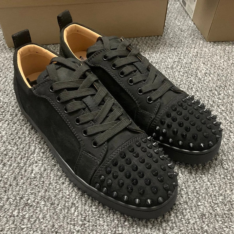 women's casual rivet shoes black white studded shoe singer DJ stage dress original leather flat sneakers men designer footwear
