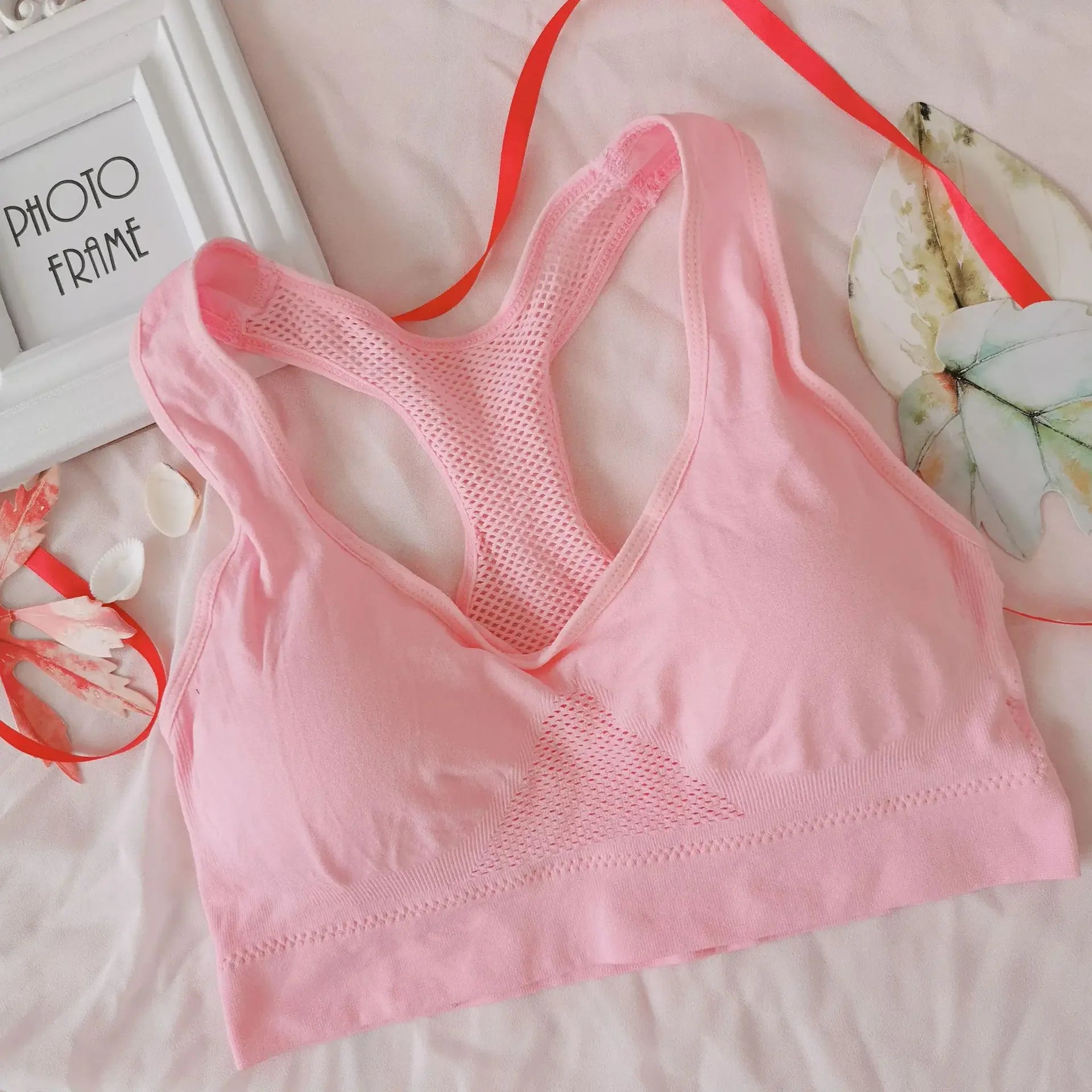 6 Colors Sports Bra Breathable Hollow Mesh Fitness Yoga Solid Vest Jogging Crop Top Female More Size Tops Sport Bras for Women