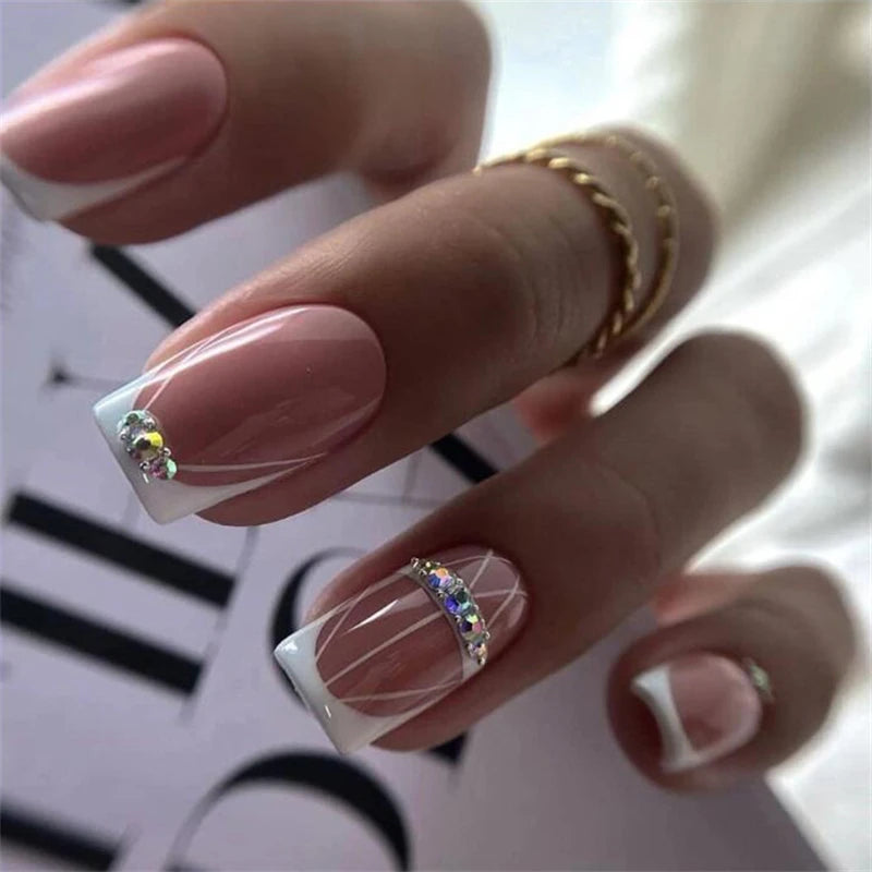 24pcs Simple Nails Fake Press On Art Reusable Adhesive False Supplies Charms Products Stylist Decorated False Nails Design